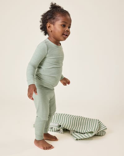 Kindred Bravely Ribbed Bamboo Baby Two-Piece Pajama Set | Sage Heather