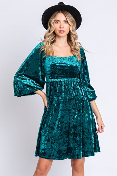 ODDI Green Teal Velour Square Neck Dress