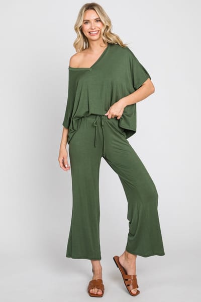 Better Be Olive Cropped Pant Set