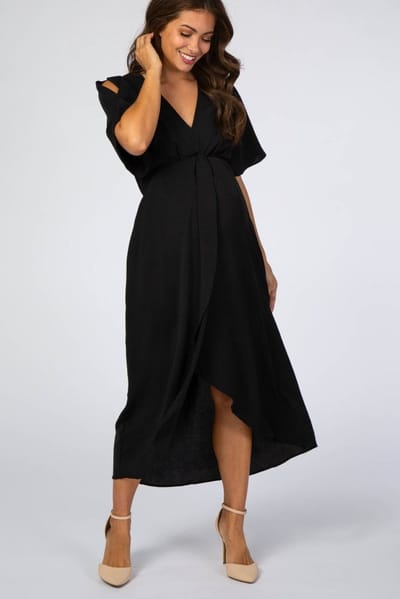 PinkBlush Black Open Sleeve Maternity Wrap Midi Dress