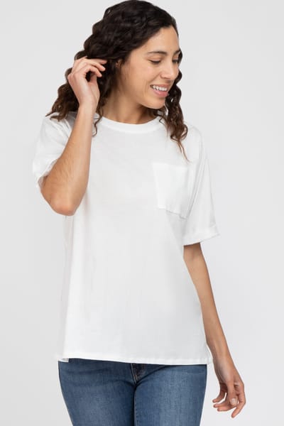 Elloh White Oversized Pocket Front Short Sleeve Top