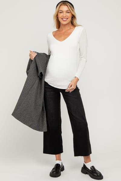 PinkBlush Black Raw Hem Cropped Wide Leg Maternity Jeans