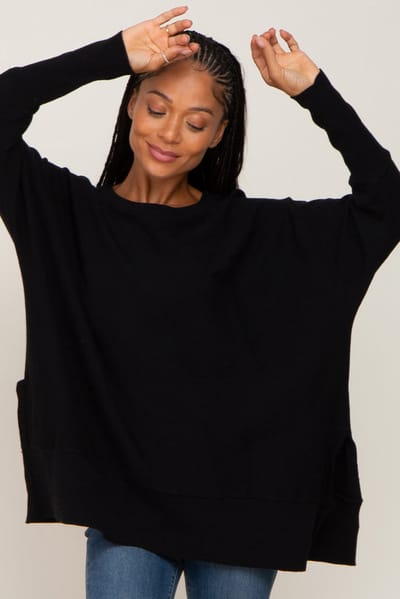 Rhea + Thea Black Dolman Sleeve Side Slit Sweater