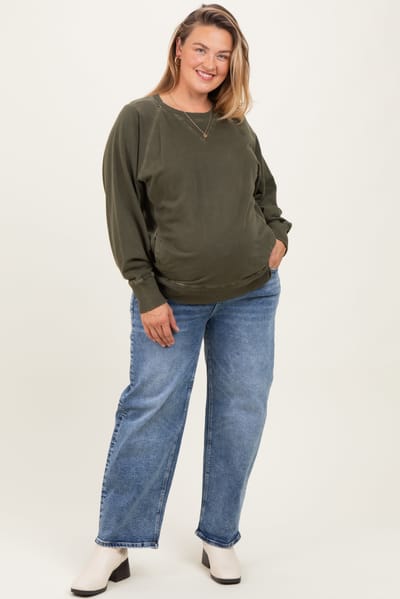 Risen Jeans Blue Slim Ankle Barrel Leg Maternity Plus Jeans