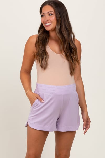 Rae Mode Lavender Basic Rounded Hem Maternity Shorts
