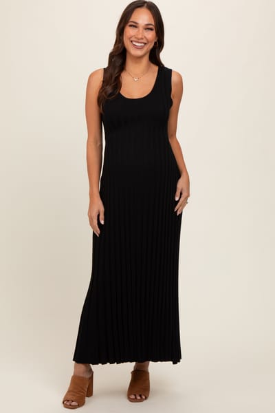 PinkBlush Black Sleeveless Knit Maternity Maxi Dress