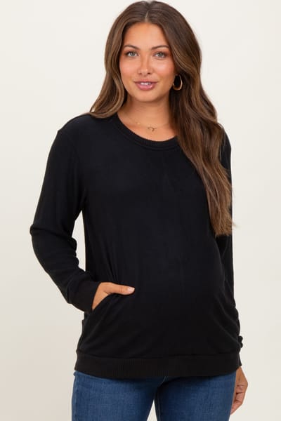 Hello Miz Black V-Neck Double Layer Maternity Nursing Pullover Top
