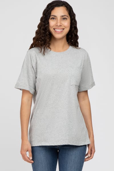 Elloh Heather Grey Oversized Pocket Front Short Sleeve Top