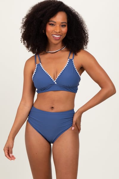 Charmo Blue Crochet Detail Double Strap Bikini Set