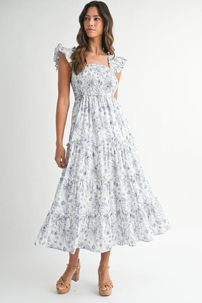 Mable Blue Floral Smocked Tiered Maxi Dress