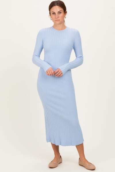 ABLE Light Blue Ribbed Knit Fitted Midi Sweater Dress