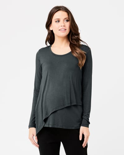 Ripe Maternity Long Sleeve Lara Nursing Tee Gravel