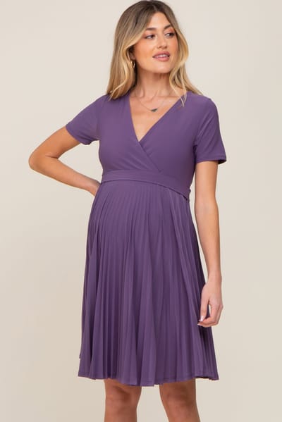 PinkBlush Plum Pleated Maternity/Nursing Dress