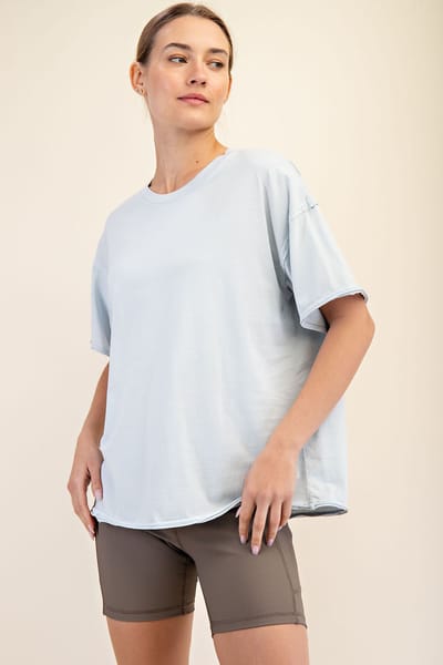 Rae Mode Light Blue Boxy Raw Edge Short Sleeve Tee