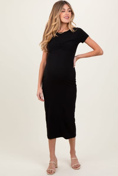 PinkBlush Black Ruched Bust Short Sleeve Maternity Maxi Dress