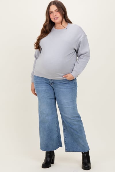Risen Jeans Blue Cut Hem Cropped Wide Leg Maternity Jeans
