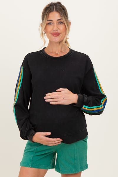 Jodifl Black Mineral Wash Velvet Stripe Detail Maternity Sweatshirt