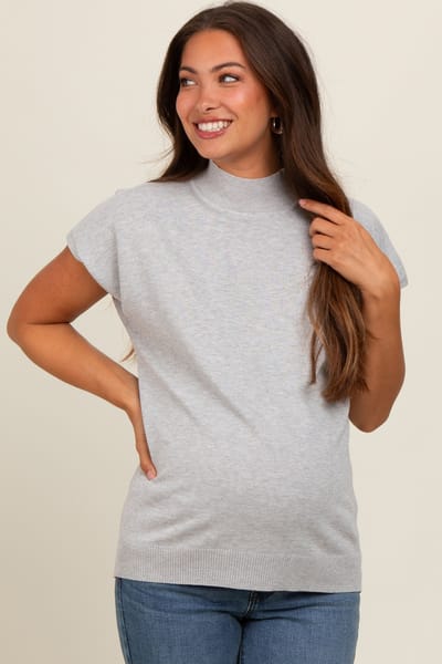 PinkBlush Heather Grey Mock Neck Knit Maternity Top