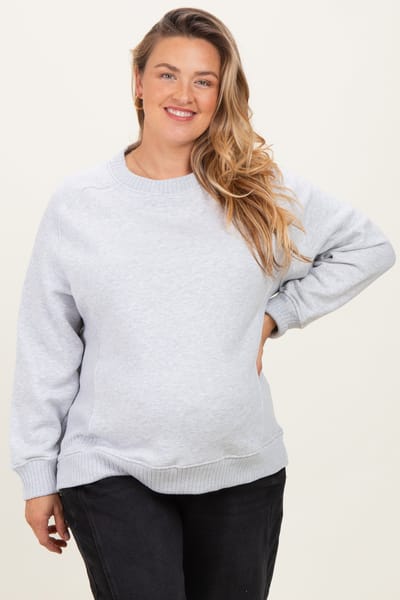 Rae Mode Heather Grey Pullover Terry Maternity Plus Crewneck