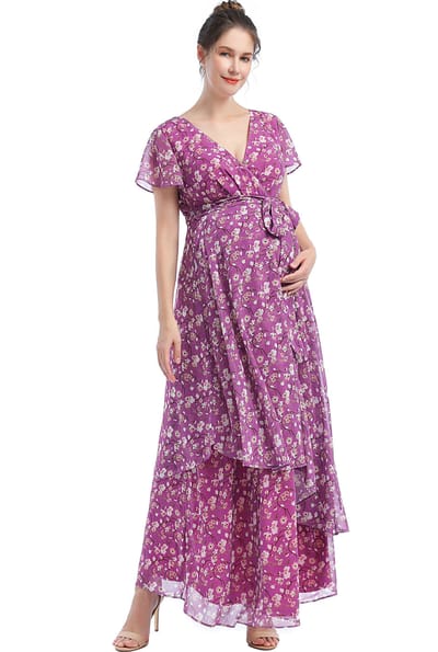 Kimi + Kai Kimi + Kai Maternity "Jolene" Faux Wrap Chiffon Maxi Dress