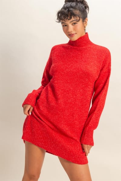 Hyfve Red High Neck Sweater Mini Dress