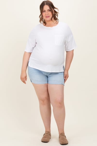 Risen Jeans Light Blue Cuffed Raw Hem Maternity Plus Denim Shorts