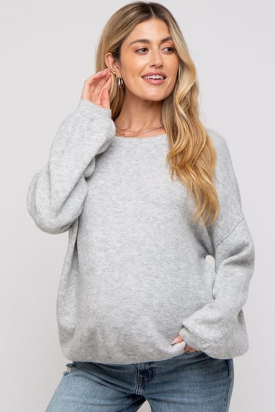 PinkBlush Heather Grey Basic Drop Shoulder Maternity Sweater