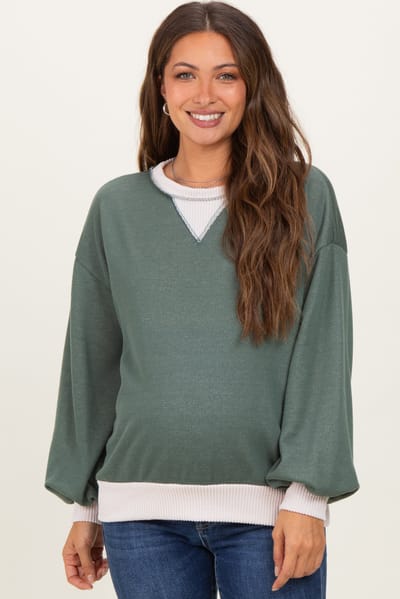 Lovely Melody Olive French Terry Maternity Sweatshirt