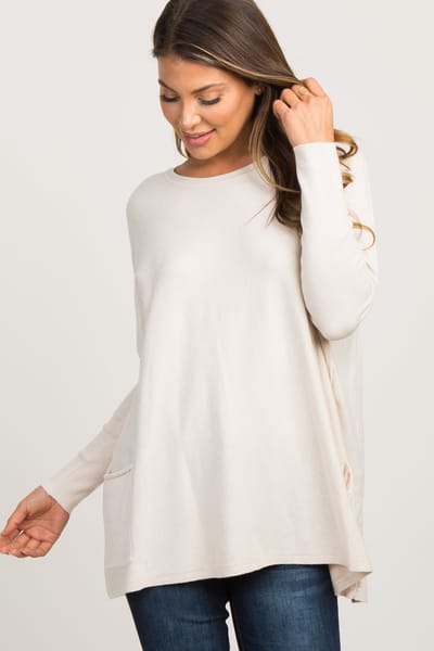 Tea N Rose Beige Pocketed Dolman Sleeve Top