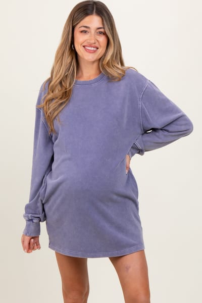 Hyfve Light Blue Long Sleeve Oversized Sweatshirt Maternity Mini Dress