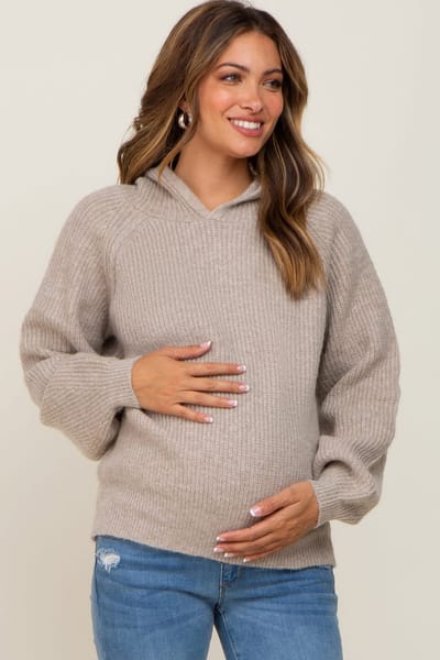 PinkBlush Beige Hooded Maternity Sweater