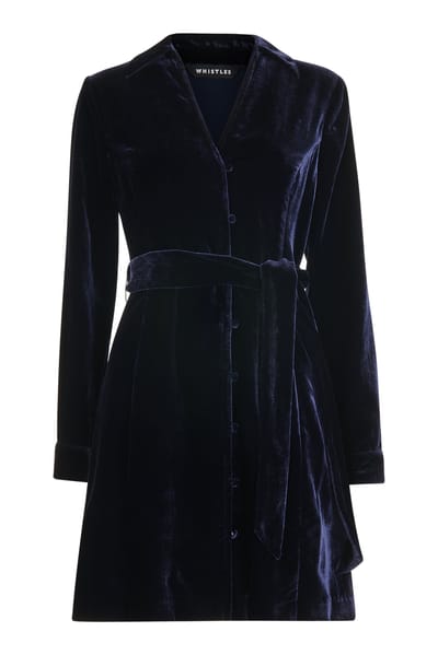 Whistles Velvet Wrap Mini Dress Navy