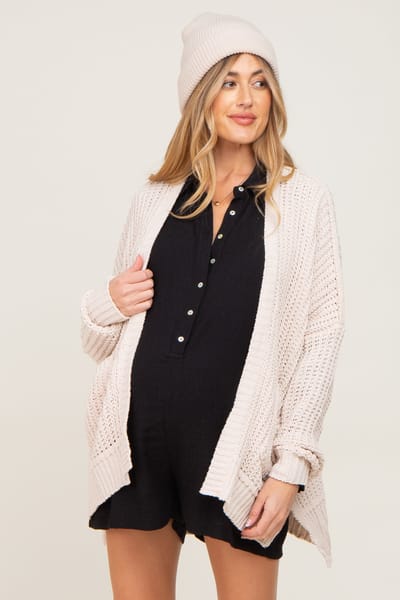 Miracle Beige Chunky Knit Oversized Maternity Cardigan
