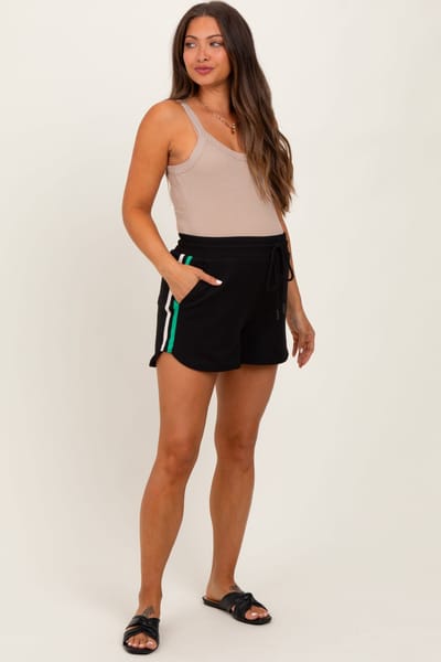 PinkBlush Black Drawstring Stripe Detail Maternity Shorts
