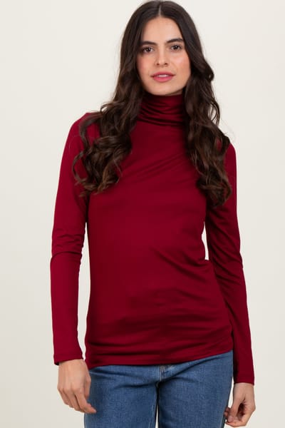 Zenana Outfitters Burgundy Brushed Knit Basic Turtleneck Top