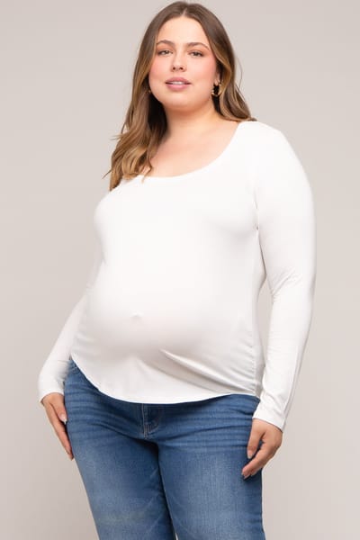 Culture Code White Basic Long Sleeve Plus Maternity Top