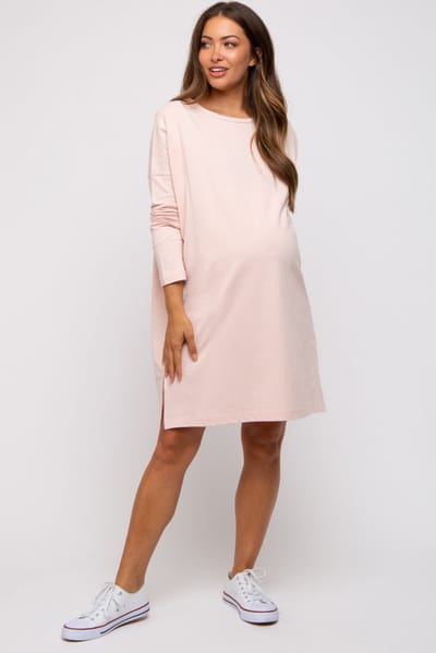 Hyfve Light Pink Long Sleeve Maternity Shirt Dress