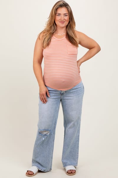 Vervet Light Blue Acid Wash Open Knee Wide Leg Maternity Plus Jeans