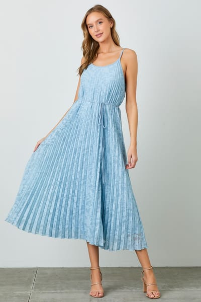 Polagram Light Blue Floral Pleated Maxi Dress