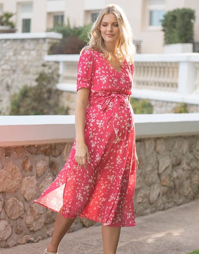 Special Addition Raspberry Sanna Maternity & Nursing Midi Dress