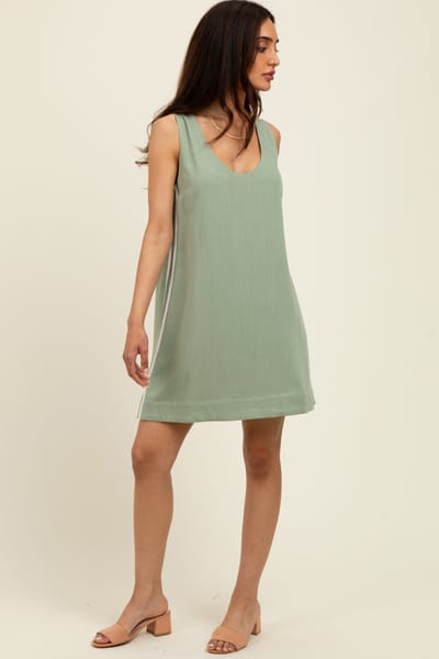 Wishlist Light Olive Sleeveless Striped A-Line Mini Dress