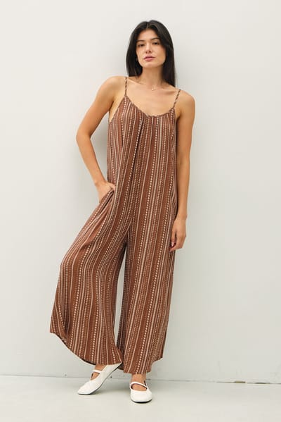 Be Cool Brown Printed Sleeveless Wide Leg Jumpsuit