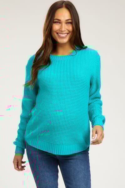 PinkBlush Turquoise Waffle Knit Round Hem Maternity Sweater