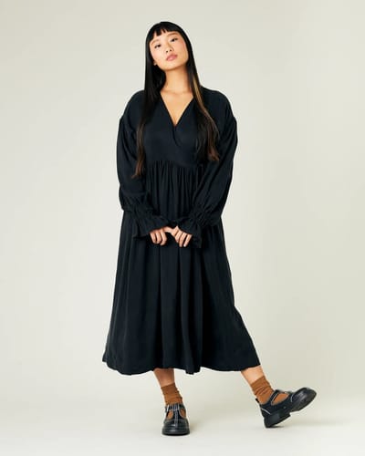 For The Creators Finley Black Cupro Wrap Dress