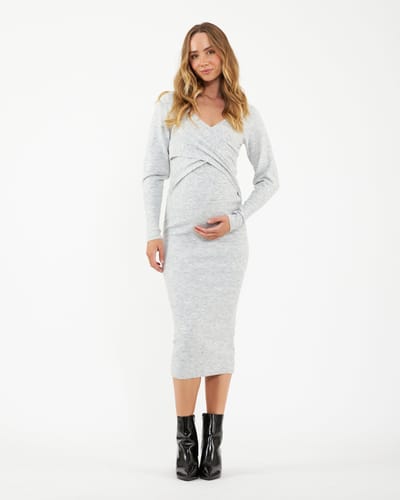 Ripe Maternity Heidi Nursing Knit Dress  Snow Marle