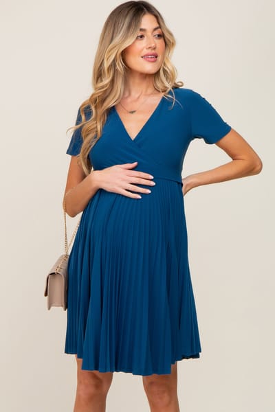 Hello Miz Teal Pleated Maternity/Nursing Dress