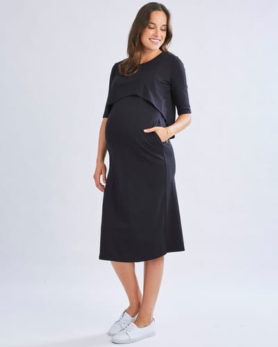Angel Maternity Donna Maternity &  Nursing Flip Dress In Black