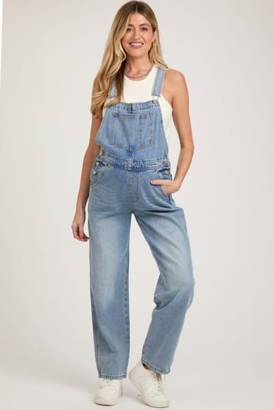 Sweet Lovely Blue Denim Front Pocket Maternity Overall