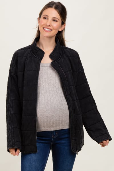 PinkBlush Black Quilted Oversized Maternity Jacket
