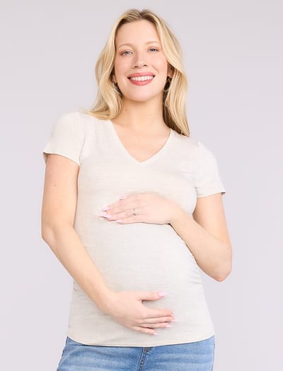 Motherhood Maternity Side Ruched Short Sleeve V-Neck  Maternity Tee